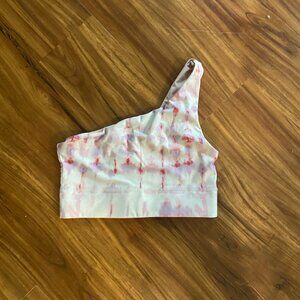 LIke new Fabletics one-shoulder Sakura print reversible sports bra, size small